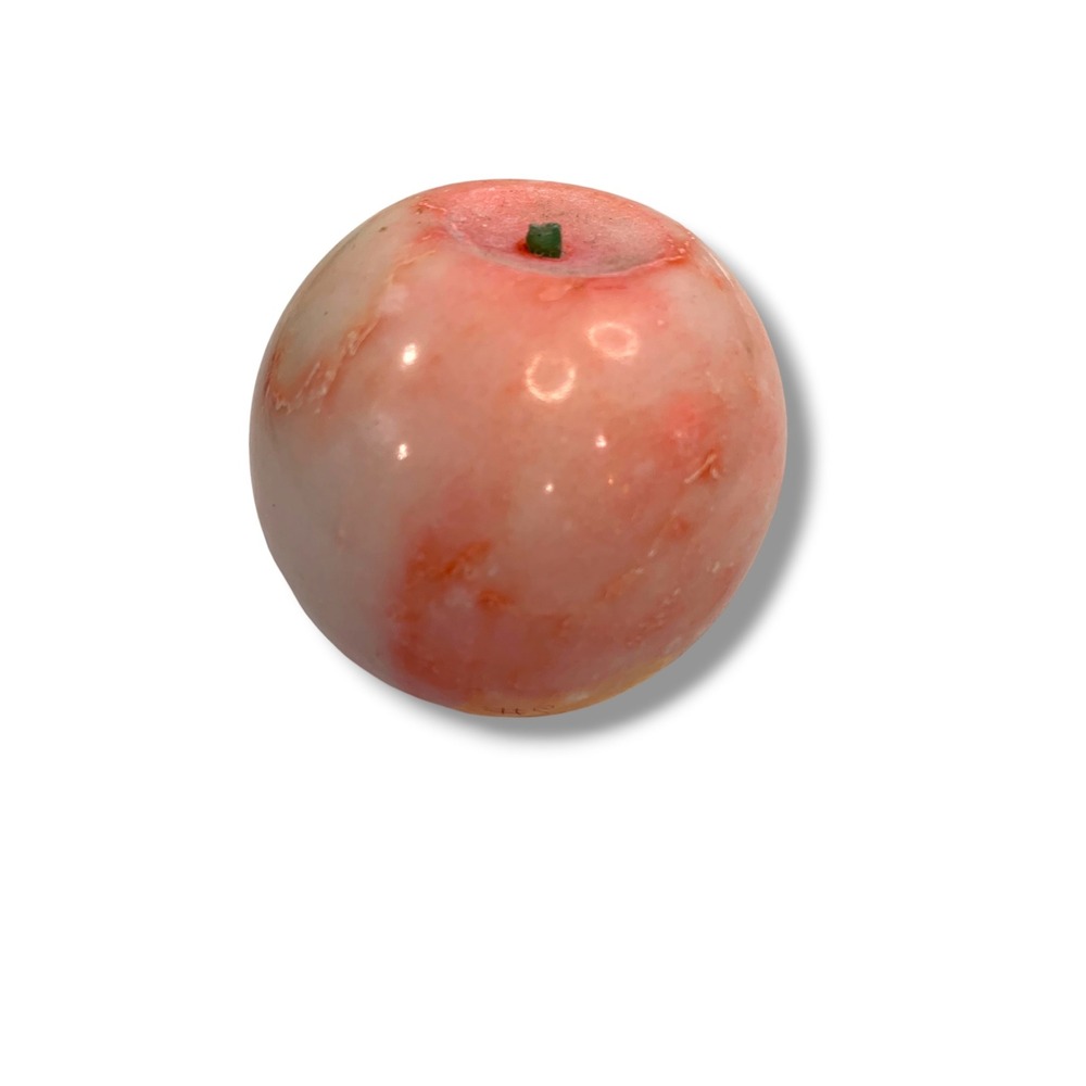 Pink Apple Paperweight Marble Alabaster 2.5" Wood Stem Teacher Gift Decor